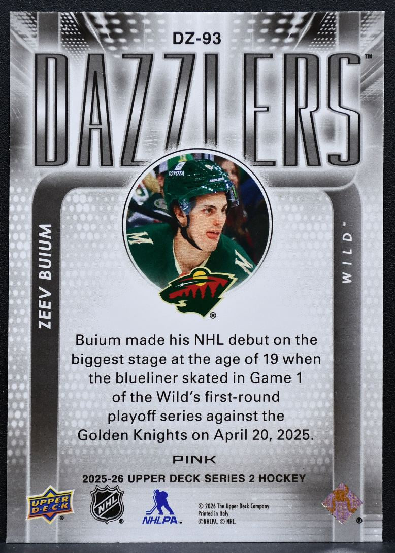 2025-26 Upper Deck Series 2 Dazzlers Pink Zeev Buium DZ-93 Wild RC 1686
