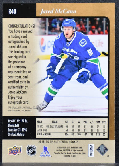 2015-16 SP Authentic 1995-96 Retro Gold Autographs Jared McCann RC Auto 5061