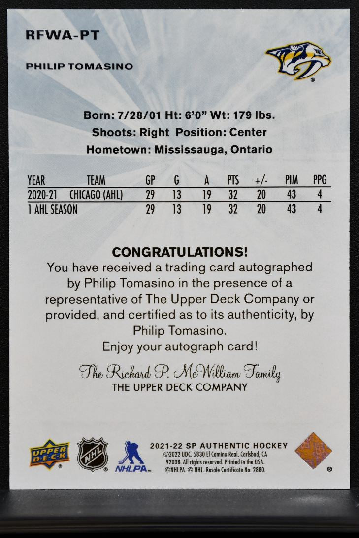 2021-22 SP Authentic 2011-12 Retro FW Auto Tomasino RC Auto 393/499 2775