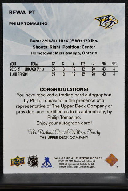 2021-22 SP Authentic 2011-12 Retro FW Auto Tomasino RC Auto 393/499 2775