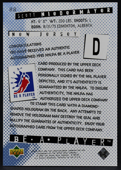 1995-96 UD Soyez un joueur Scott Niedermayer 88 Auto