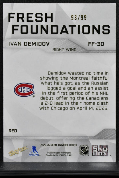 2025-26 SkyBox Metal Universe Fresh Foundation Red Demidov RC 98/99 0283