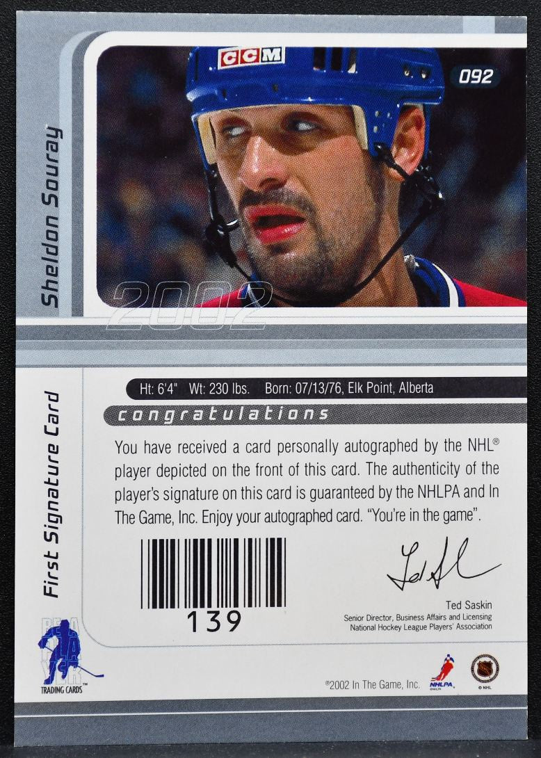 2001-02 Be a Player Signature Series Autographs Sheldon Souray Auto 1919