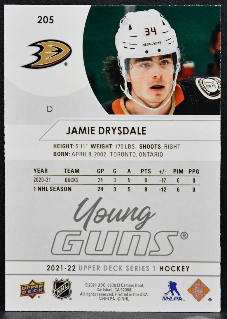 2021-22 Upper Deck Series 1 Young Guns Jamie Drysdale 205 Anaheim Ducks RC 5558
