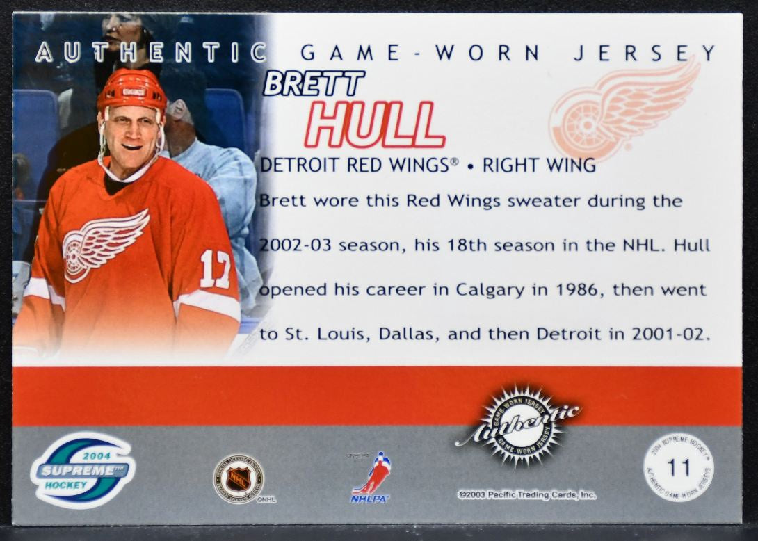 2003-04 Pacific Supreme Jersey Brett Hull Detroit Red Wings 611/700 Jersey 8697