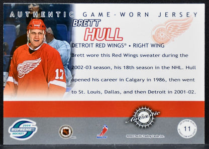 2003-04 Pacific Supreme Jersey Brett Hull Detroit Red Wings 611/700 Jersey 8697
