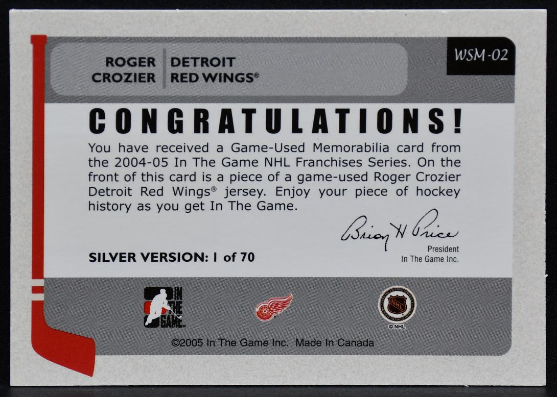 2004-05 ITG Franchises US West Memorabilia Crozier WSM-02 Red Wings Jersey 3480