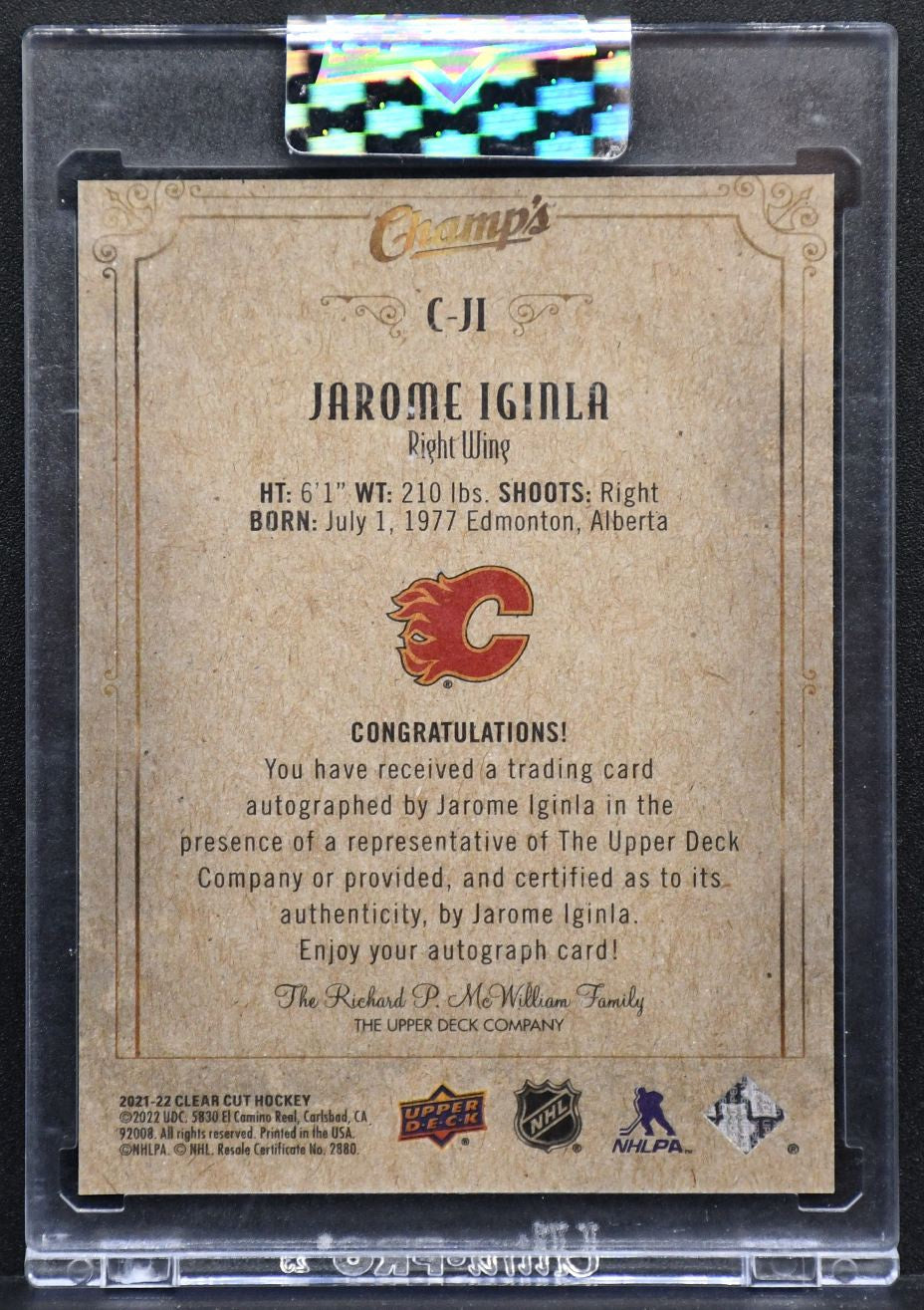 2021-22 UD Clear Cut Champ's Auto Jarome Iginla C-JI Calgary Flames Auto