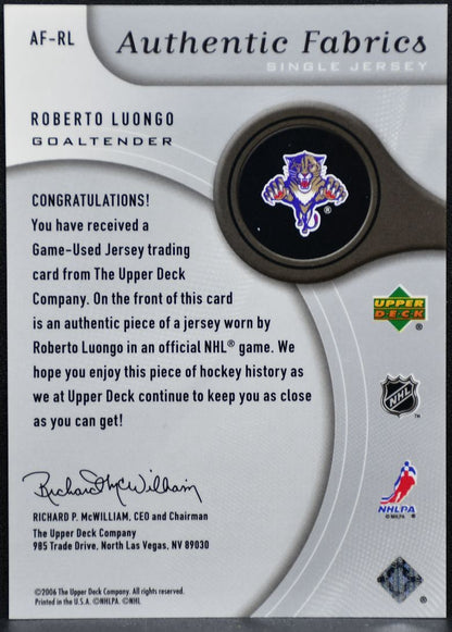 2005-06 SP Game Used Authentic Fabrics Roberto Luongo AF-RL Panthers Jersey 1389