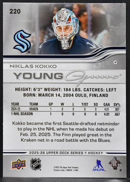 2025-26 Upper Deck Series 1 Young Guns Niklas Kokko 220 Seattle Kraken RC 7498