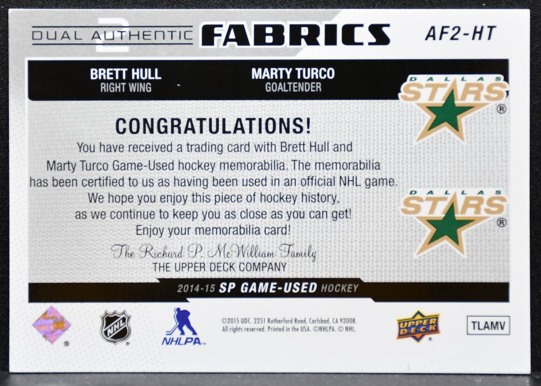 2014-15 SP Game Used Authentic Fabrics Dual Brett Hull/Marty Turco Jersey 6631