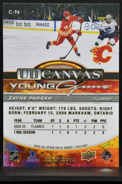 2025-26 Upper Deck Series 1 UD Canvas Young Guns Zayne Parekh Flames RC 0115