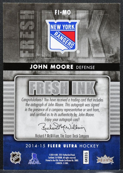 2014-15 Fleer Ultra Fresh Ink John Moore FI-MO New York Rangers Auto 8023