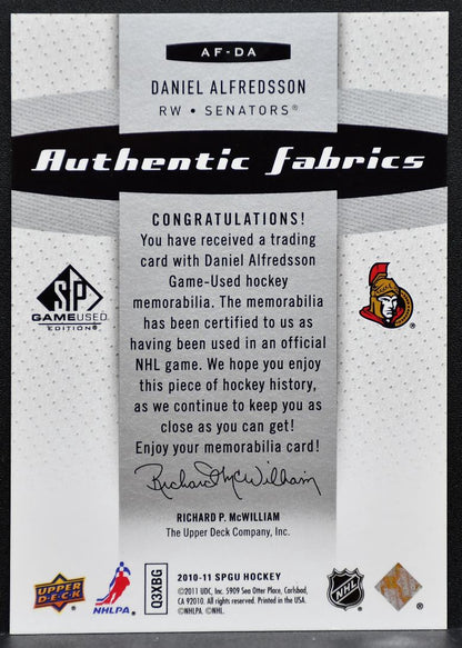 2010-11 SP Game Used Authentic Fabrics Daniel Alfredsson Senators Jersey 0806