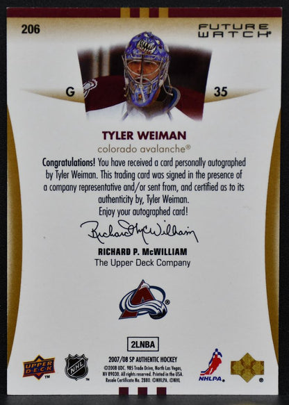 2007-08 SP Authentic Future Watch Weiman 206 Avalanche RC Auto 192/999 2131