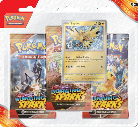 Pokemon TCG Surging Sparks 3 Pack Blister (Zapdos) (EN)