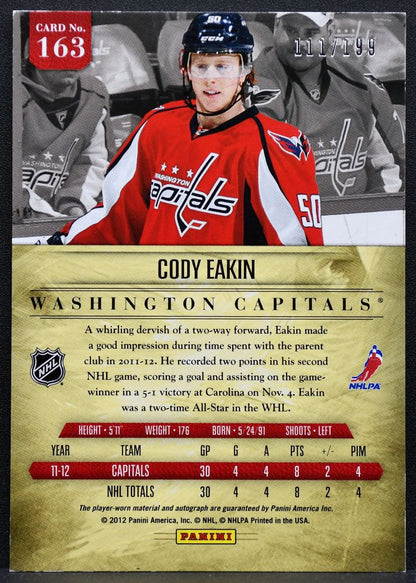 2011-12 Panini Prime Rookies Auto Jersey Cody Eakin Capitals RC Auto Jersey 4589