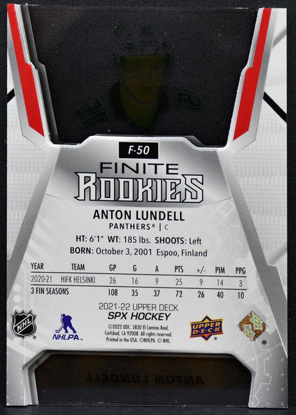 2021-22 SPx Finite Rookies Gold Anton Lundell F-50 Florida Panthers RC 235/299 9103