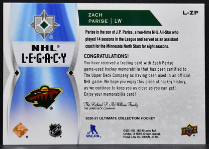 2020-21 UD Ultimate Collection NHL Legacy Zach Parise L-ZP Wild Jersey 5159