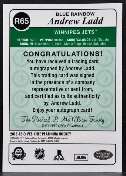 2015-16 O-Pee-Chee Platinum Retro Rainbow Blue Autos Andrew Ladd Jets Auto 0781