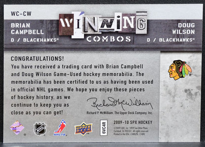 2009-10 SPx Winning Combos Brian Campbell/Doug Wilson Blackhawks Jersey 0615