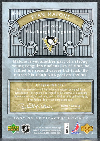 2007-08 Upper Deck Artifacts Auto-Facts Ryan Malone AF-RM Penguins Auto 1908