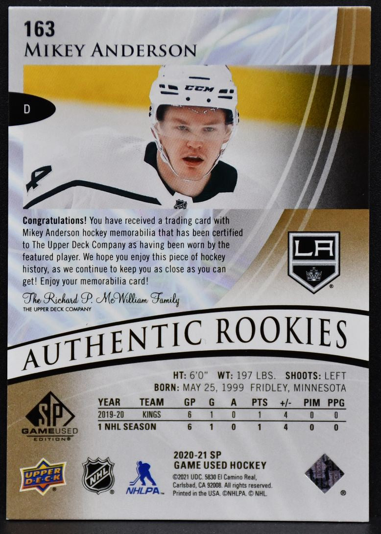 2020-21 SP Game Used Authentic RCs Gold Patch Mikey Anderson Kings RC /65 3163