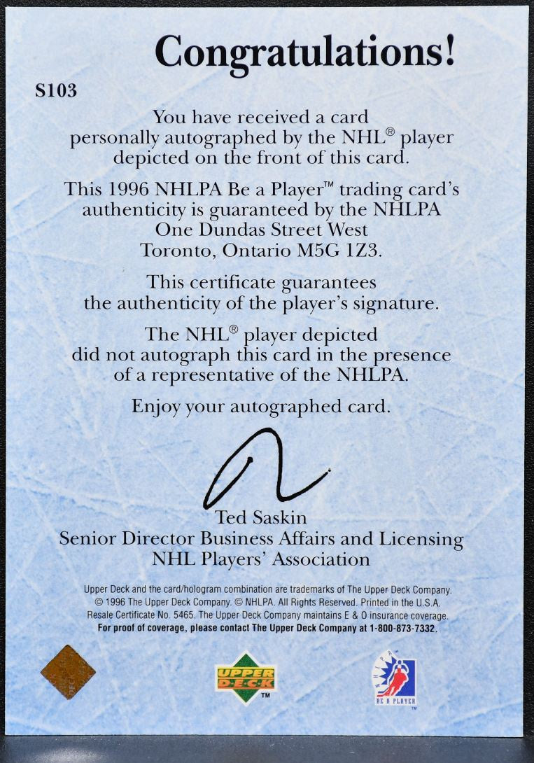 1995-96 UD Be a Player Autographs Mike Keane S103 Colorado Avalanche Auto 1974
