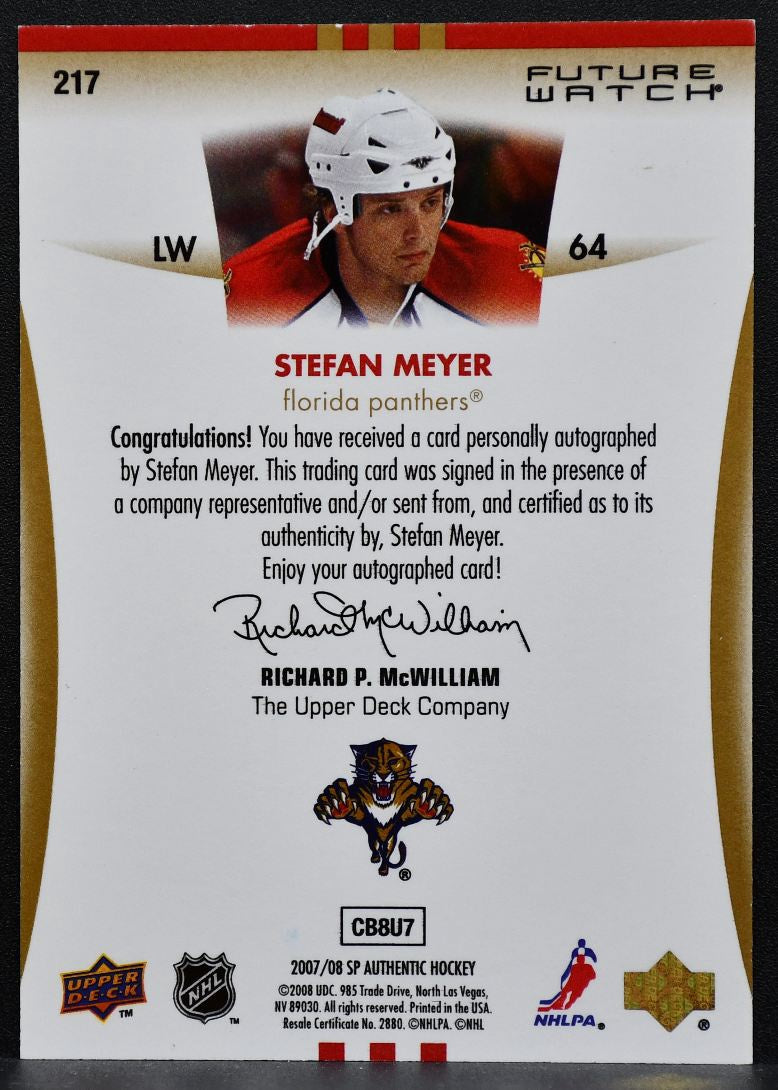 2007-08 SP Authentic Future Watch Auto Stefan Meyer Panthers RC Auto 8283