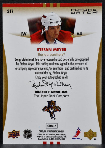 2007-08 SP Authentic Future Watch Auto Stefan Meyer Panthers RC Auto 8283