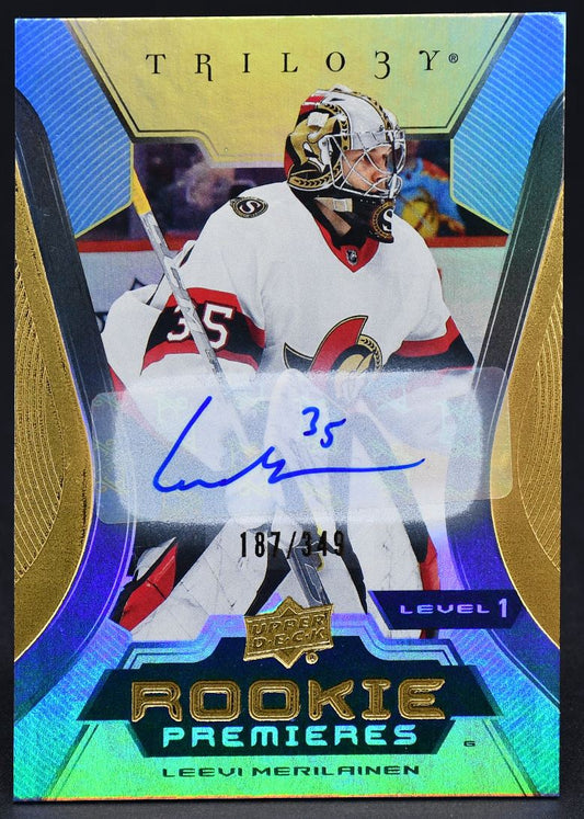2023-24 UD Trilogy Rookie Premieres Common Gold Auto Merilainen RC Auto 187/349