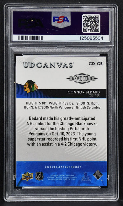 2023-24 Upper Deck Clear Cut Canvas Rookie Debuts Connor Bedard CD-CB PSA 9