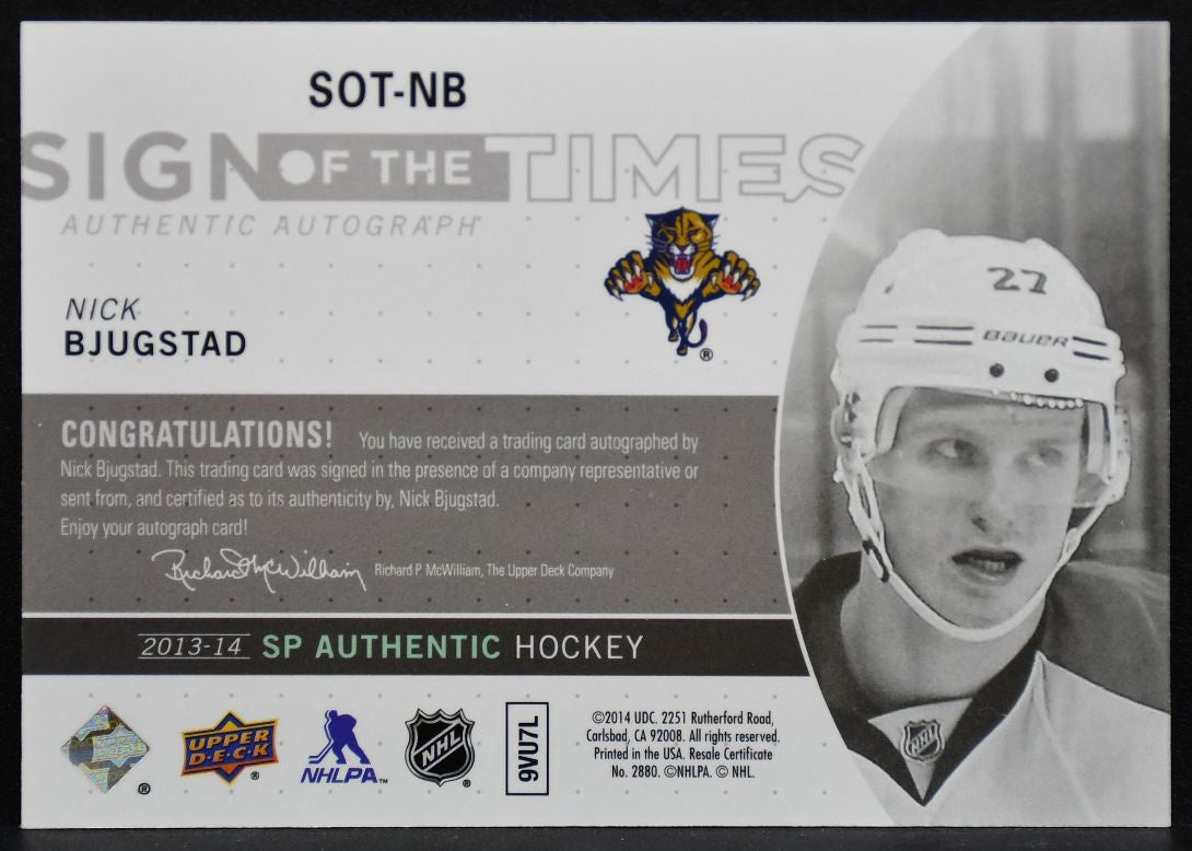2013-14 SP Authentic Sign of the Times Nick Bjugstad SOT-NB Panthers Auto 1851