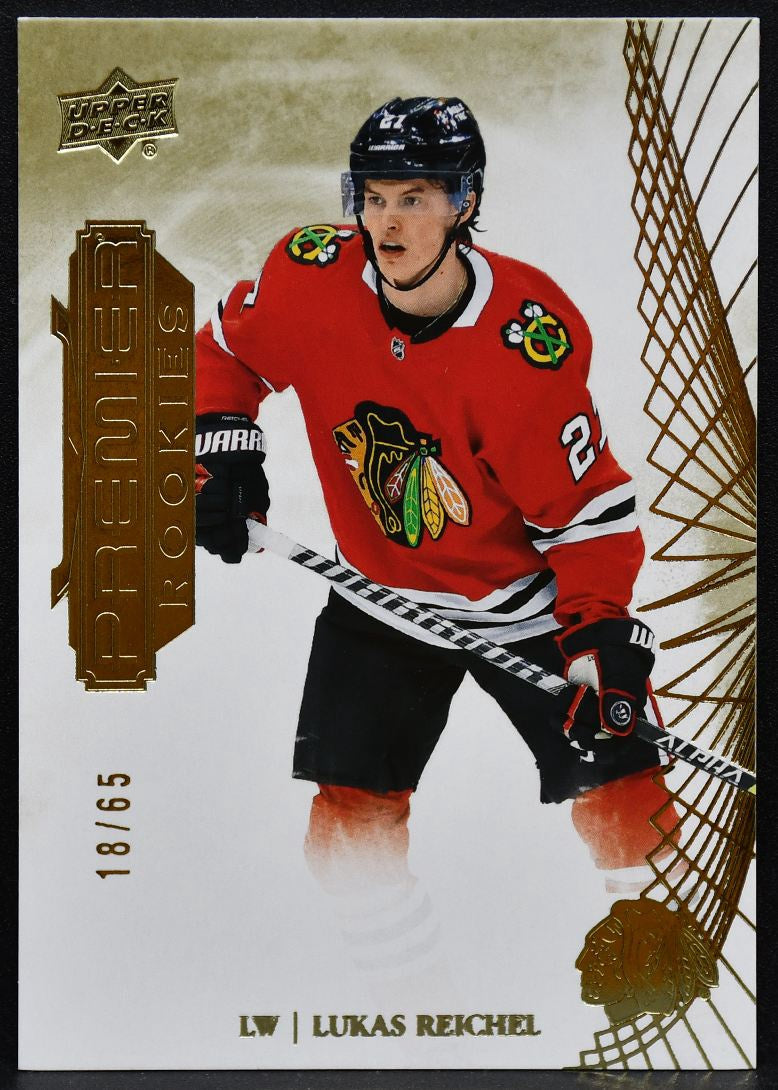 2022-23 UD Premier Rookies Gold Lukas Reichel 125 Blackhawks RC 18/65 4944