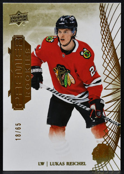 2022-23 UD Premier Rookies Gold Lukas Reichel 125 Blackhawks RC 18/65 4944