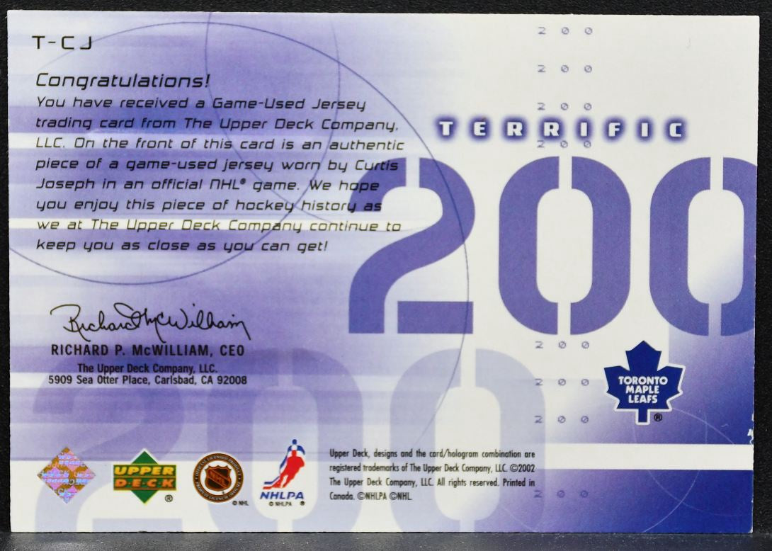 2002-03 UD Challenge for the Cup Terrific 200 Curtis Joseph Jersey 9493