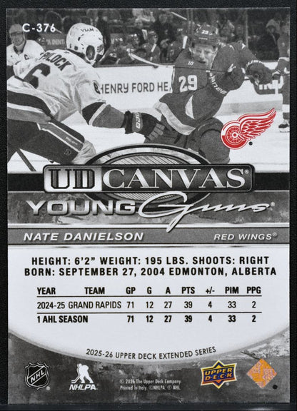 2025-26 UD Extended Series UD Canvas Young Guns Nate Danielson Red Wings RC 1105