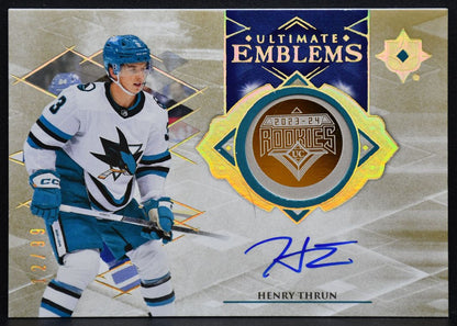 2023-24 UD Ultimate Collection Emblems Thrun UE-HT Sharks RC Auto 12/99 8362