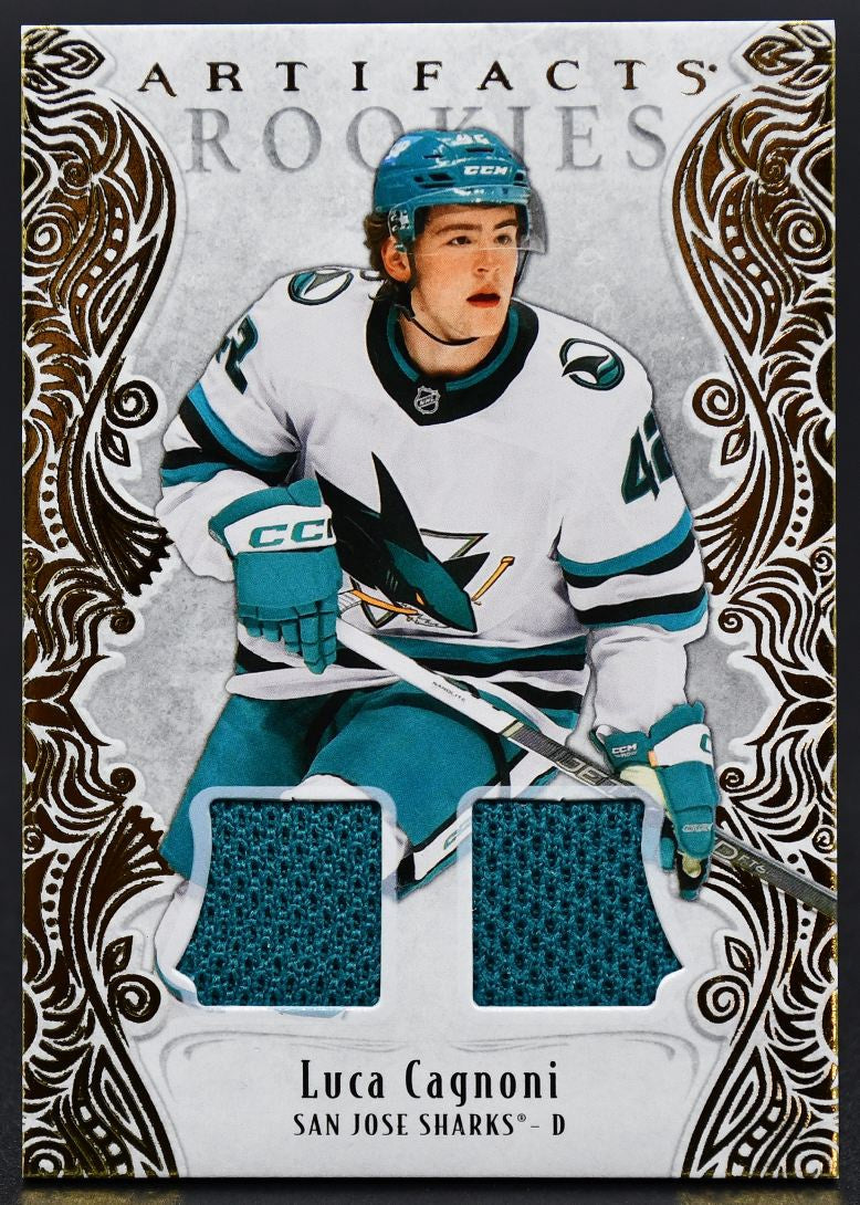 2025-26 UD Artifacts Rookies Gold Material Luca Cagnoni 195 RC 237/499 Jersey