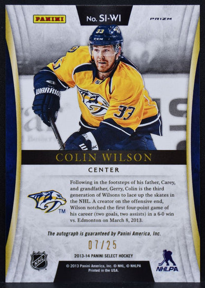 2013-14 Panini Select Signatures Colin Wilson SI-WI Predators Auto 07/25 9048