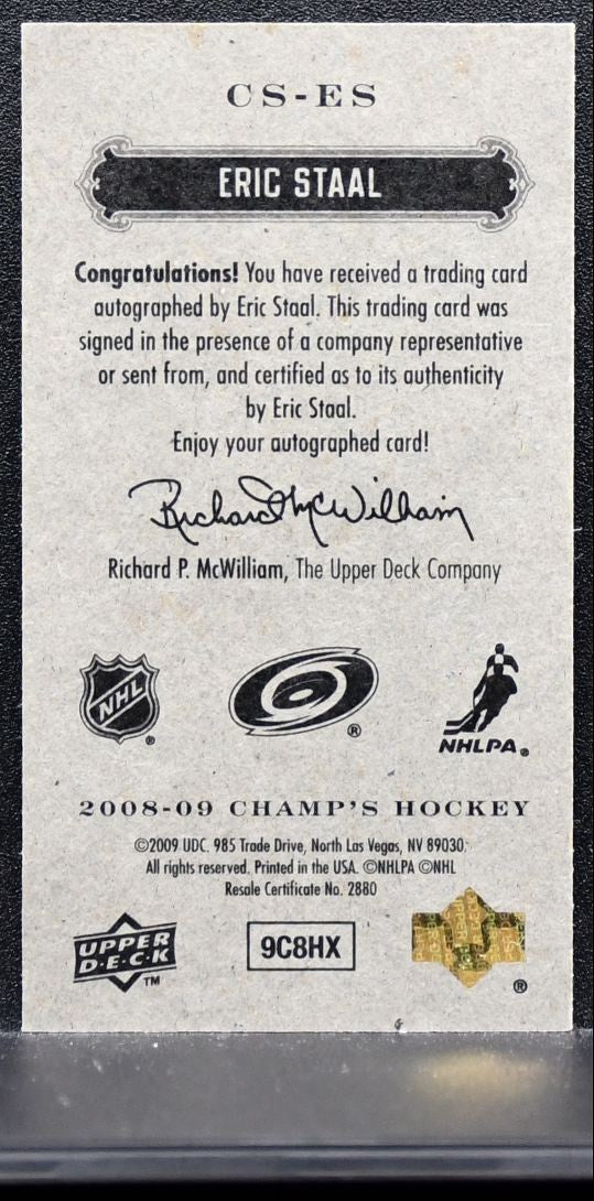 2008-09 Upper Deck Champ's Mini Signatures Eric Staal CS-ES Hurricanes Auto 0444