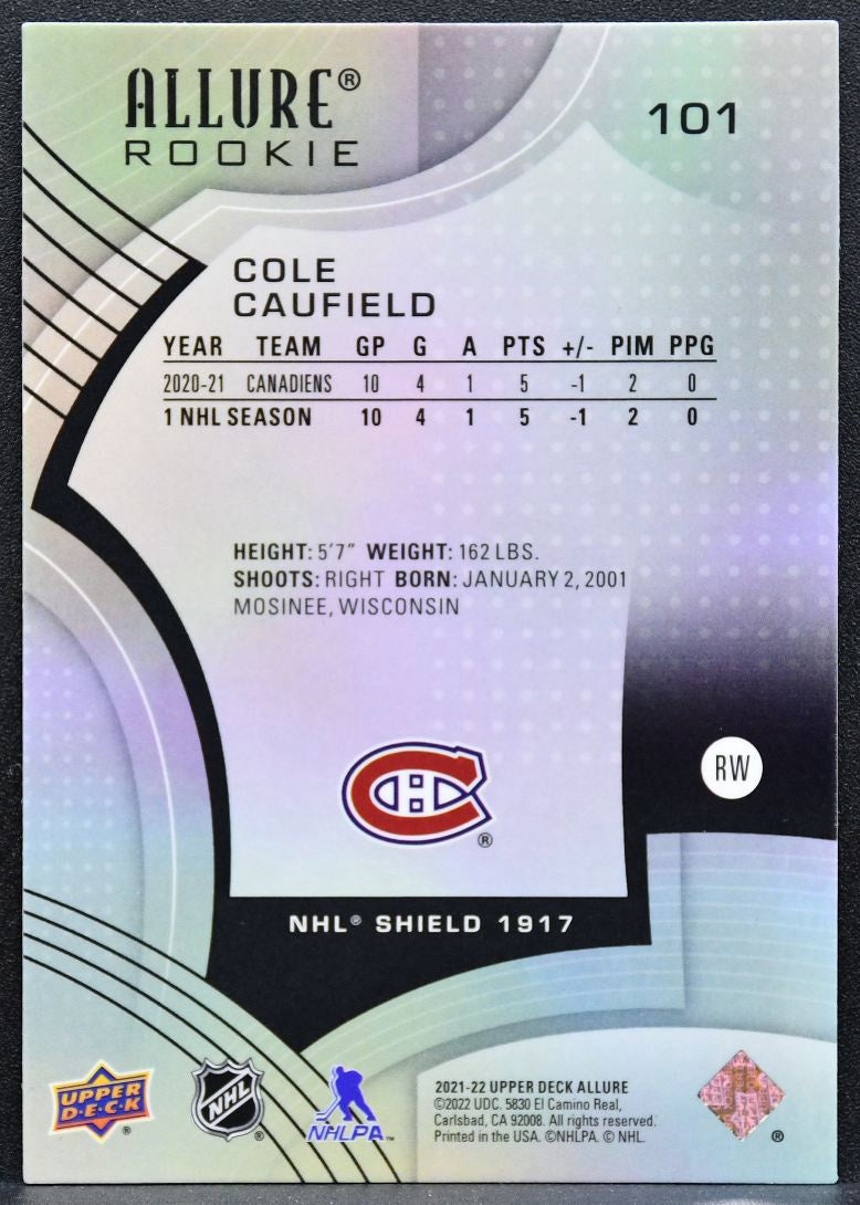 2021-22 Upper Deck Allure Rookie NHL Shield 1917 Cole Caufield Canadiens RC 4001