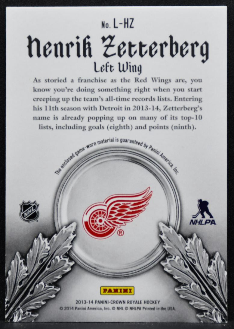 2013-14 Panini Crown Royale Lords of the NHL Materials Zetterberg Jersey 4293