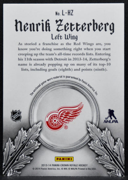 2013-14 Panini Crown Royale Lords of the NHL Materials Zetterberg Jersey 4293
