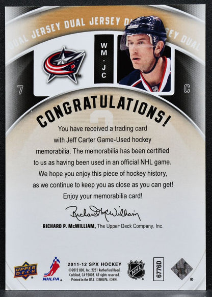 2011-12 SPx Winning Materials Jeff Carter WM-JC Blue Jackets Jersey 3636