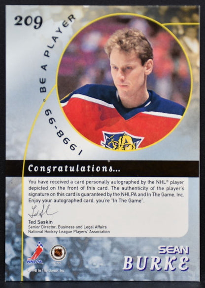 1998-99 Be a Player Autographs Sean Burke 209 Florida Panthers Auto 9390
