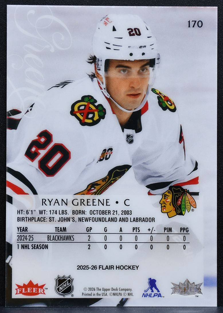 2025-26 Flair Rookie Ryan Greene 170 Chicago Blackhawks RC 9867