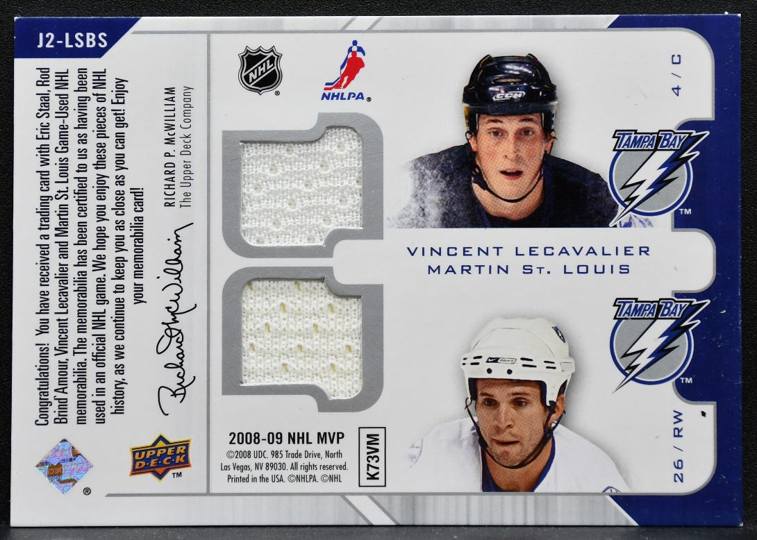 2008-09 UD MVP Two on Two Staal/Brind'Amour/Lecavalier/St. Louis Jersey 6496