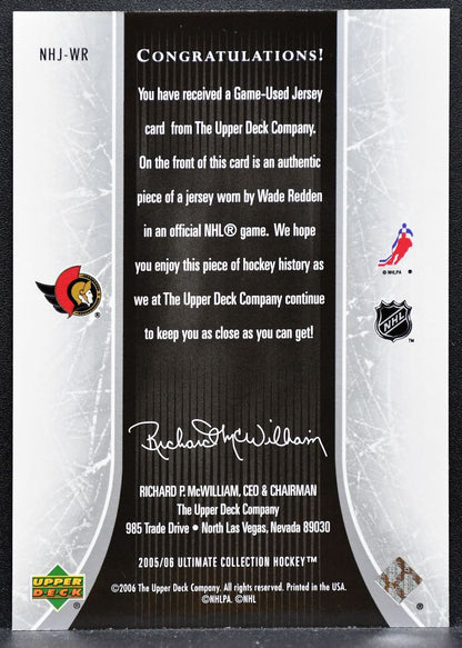 2005-06 UD Ultimate Collection National Heroes Wade Redden Senators Jersey 9808