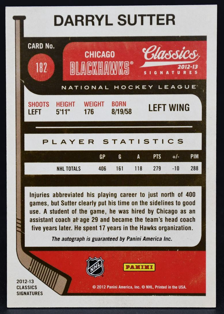 2012-13 Panini Classics Signatures Darryl Sutter 182 Auto